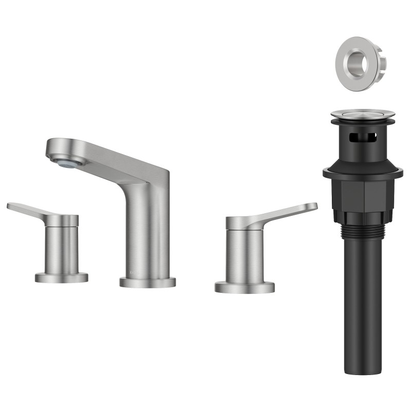 Indy™ 2-Handle 8-inch Widespread Bathroom Faucet in Spot-Free Brushed Nickel with Pop Up Drain and Supply Lines