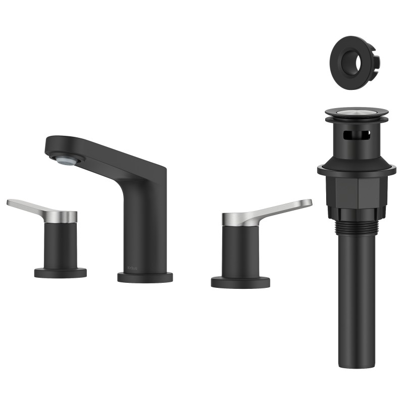 Indy™ 2-Handle 8-inch Widespread Bathroom Faucet in Spot-Free Brushed Nickel / Matte Black with Pop Up Drain and Supply Lines