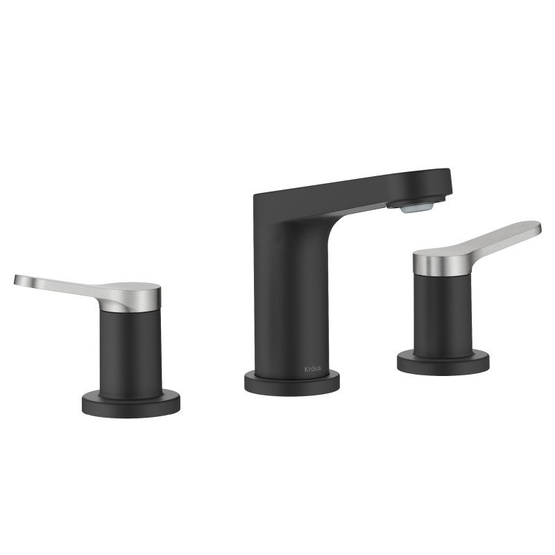 Indy™ 2-Handle 8-inch Widespread Bathroom Faucet in Spot-Free Brushed Nickel / Matte Black with Pop Up Drain and Supply Lines