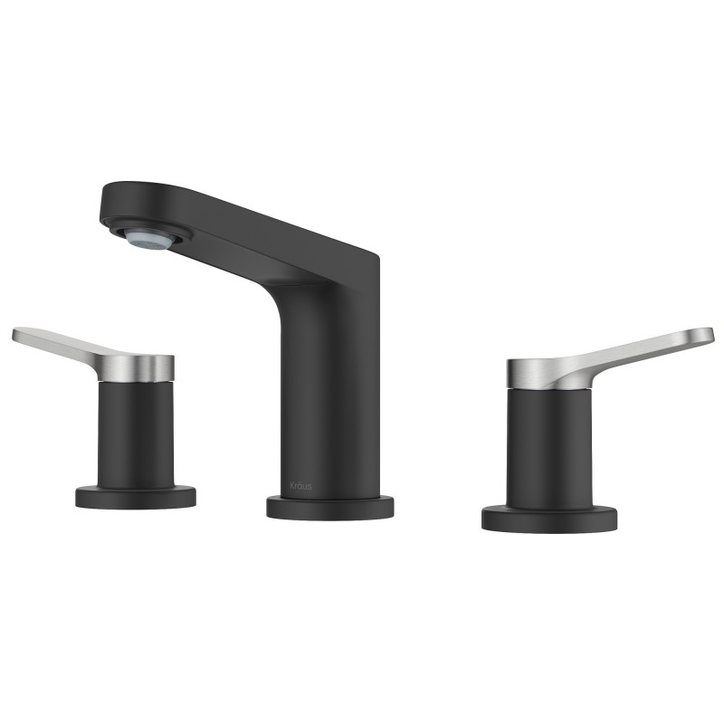 Indy™ 2-Handle 8-inch Widespread Bathroom Faucet in Spot-Free Brushed Nickel / Matte Black with Pop Up Drain and Supply Lines
