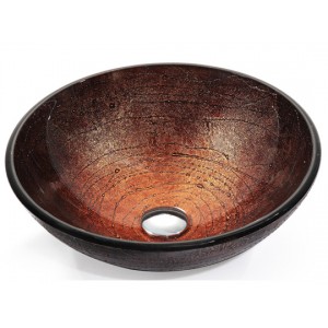 Round Copper Brown Glass Vessel Sink with Drain &a...