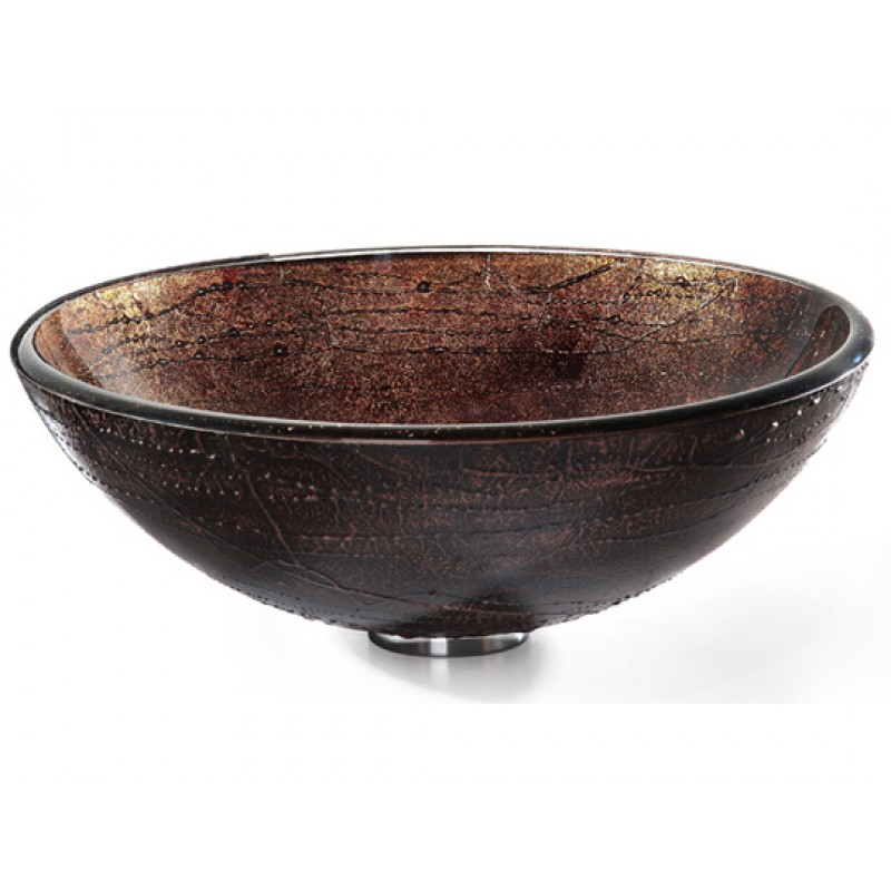 Round Copper Brown Glass Vessel Sink with Drain & Mounting Ring Oil Rubbed Bronze