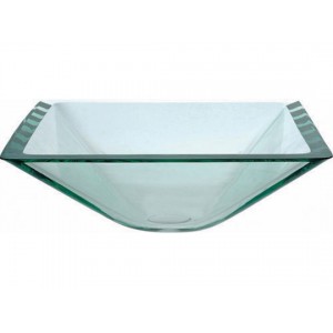 Aquamarine Square Clear Glass Vessel Sink with Dra...