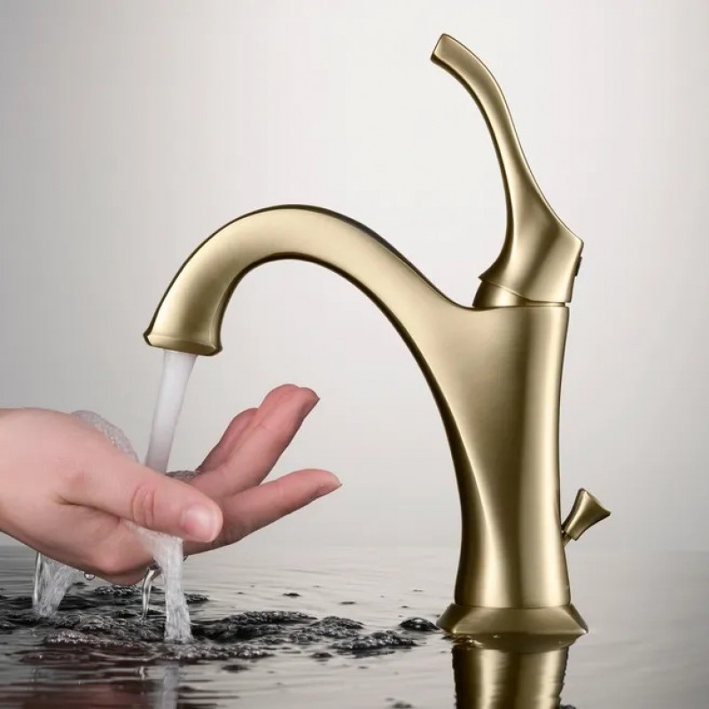 Arlo™ Brushed Gold Basin Bathroom Faucet with Lift Rod Drain and Deck Plate (2-Pack)