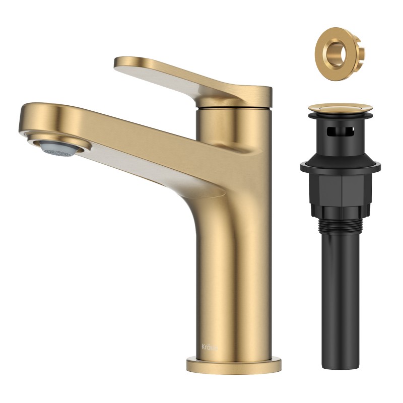 Indy™ Single Handle Bathroom Faucet in Spot-Free Brushed Brass with Pop Up Drain and Supply Lines