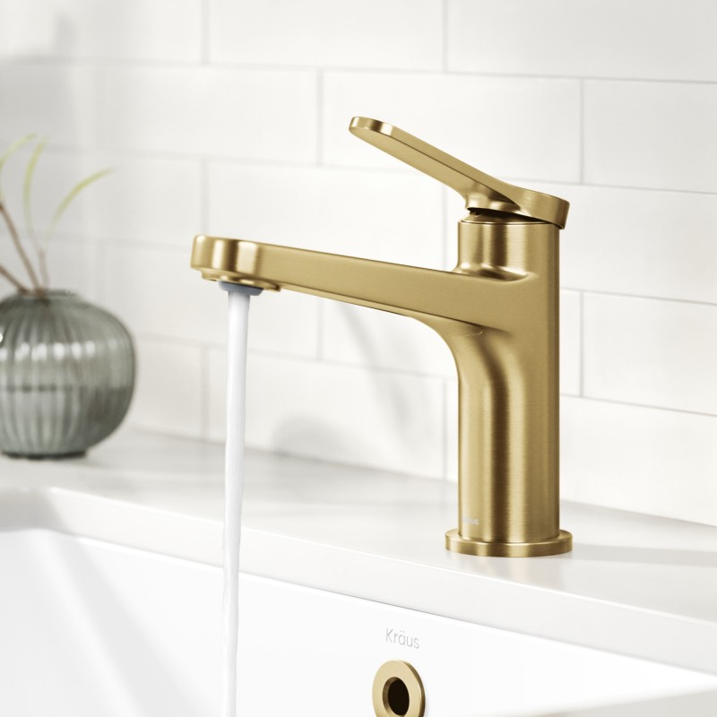 Indy™ Single Handle Bathroom Faucet in Spot-Free Brushed Brass with Pop Up Drain and Supply Lines