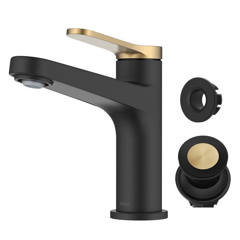 Indy™ Single Handle Bathroom Faucet in Spot-Free Brushed Brass / Matte Black with Pop Up Drain and Supply Lines