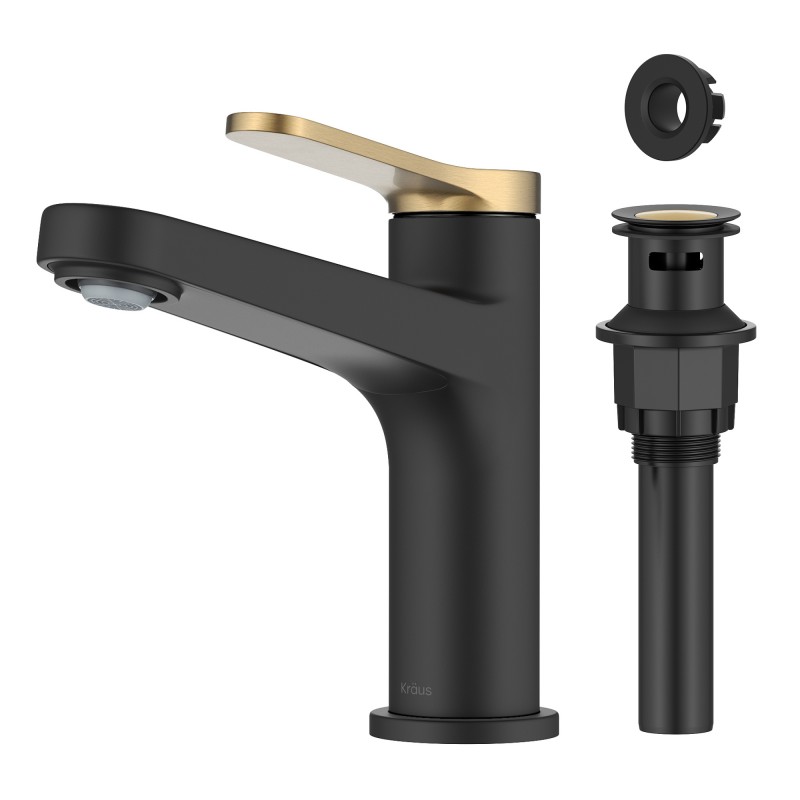 Indy™ Single Handle Bathroom Faucet in Spot-Free Brushed Brass / Matte Black with Pop Up Drain and Supply Lines