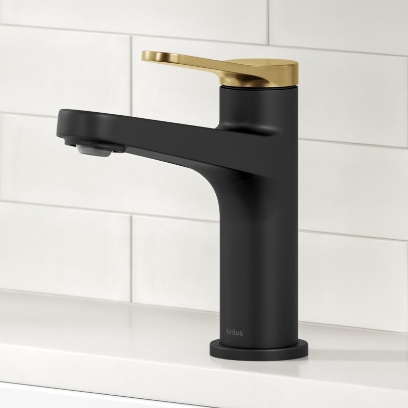 Indy™ Single Handle Bathroom Faucet in Spot-Free Brushed Brass / Matte Black with Pop Up Drain and Supply Lines