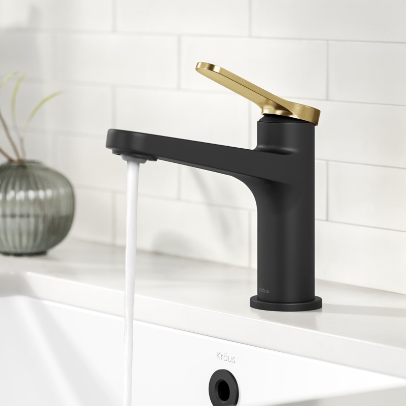 Indy™ Single Handle Bathroom Faucet in Spot-Free Brushed Brass / Matte Black with Pop Up Drain and Supply Lines