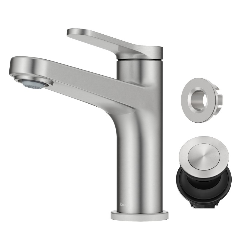 Indy™ Single Handle Bathroom Faucet in Spot-Free Brushed Nickel with Pop Up Drain and Supply Lines