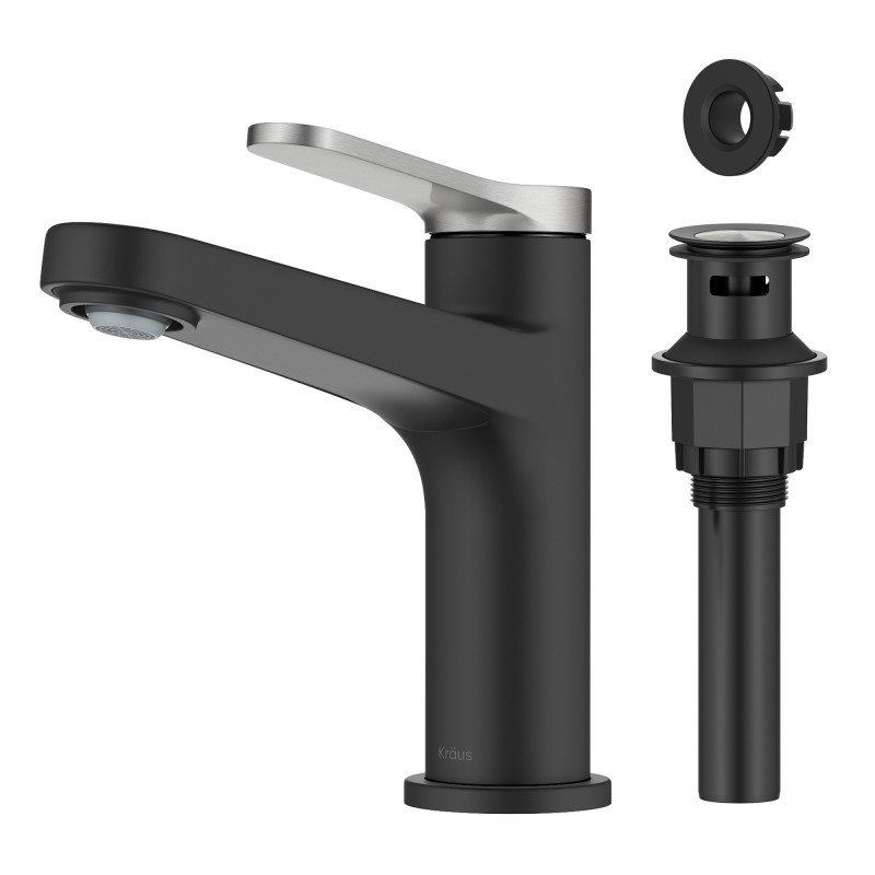 Indy™ Single Handle Bathroom Faucet in Spot-Free Brushed Nickel / Matte Black with Pop Up Drain and Supply Lines