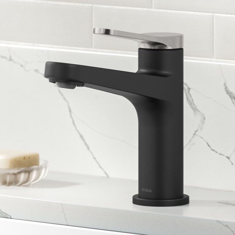 Indy™ Single Handle Bathroom Faucet in Spot-Free Brushed Nickel / Matte Black with Pop Up Drain and Supply Lines