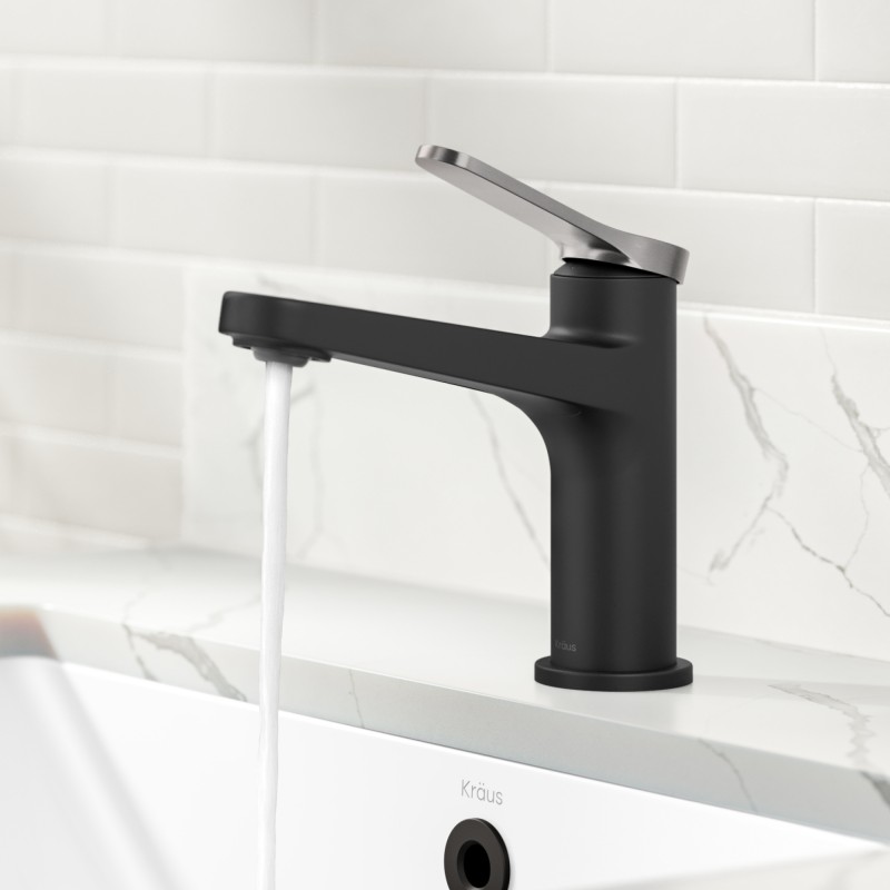 Indy™ Single Handle Bathroom Faucet in Spot-Free Brushed Nickel / Matte Black with Pop Up Drain and Supply Lines