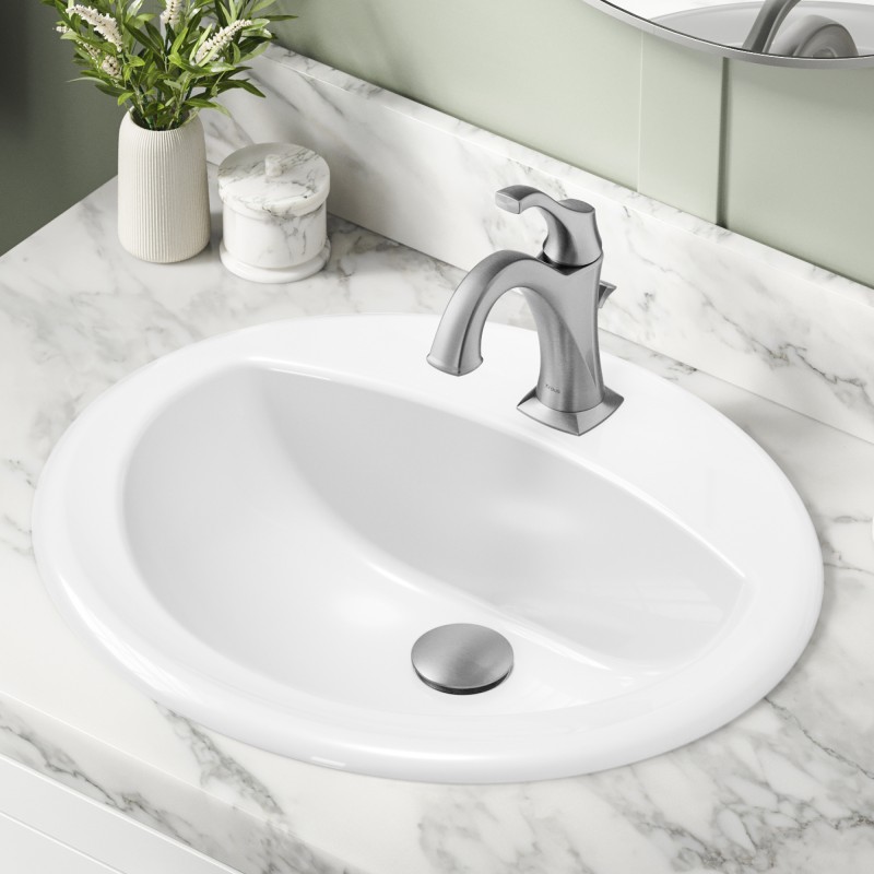 Elavo® 20.5 in. Oval Porcelain Ceramic Self-Rimming Drop In Bathroom Sink in White with Overflow Drain