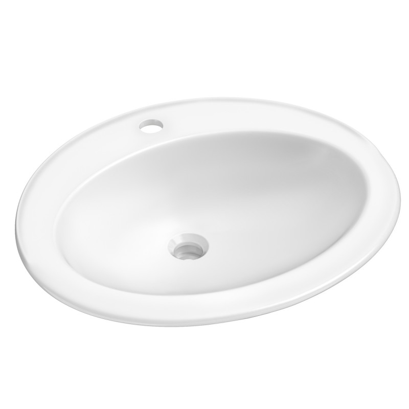 Elavo® 22” Oval Porcelain Ceramic Self-Rimming Drop-In Top Mount Bathroom Sink in White with Overflow Drain