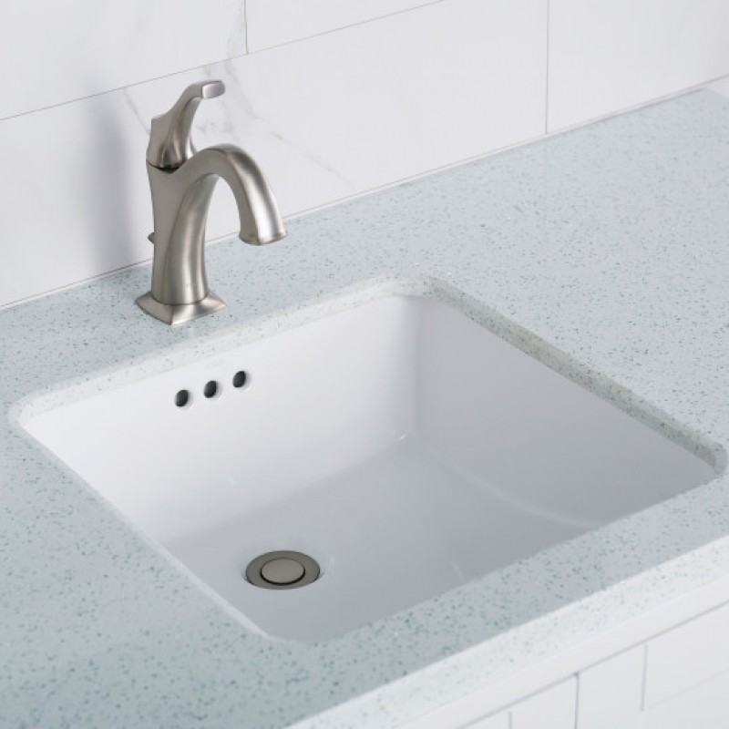 Elavo 17-inch Square Undermount White Porcelain Ceramic Bathroom Sink with Overflow