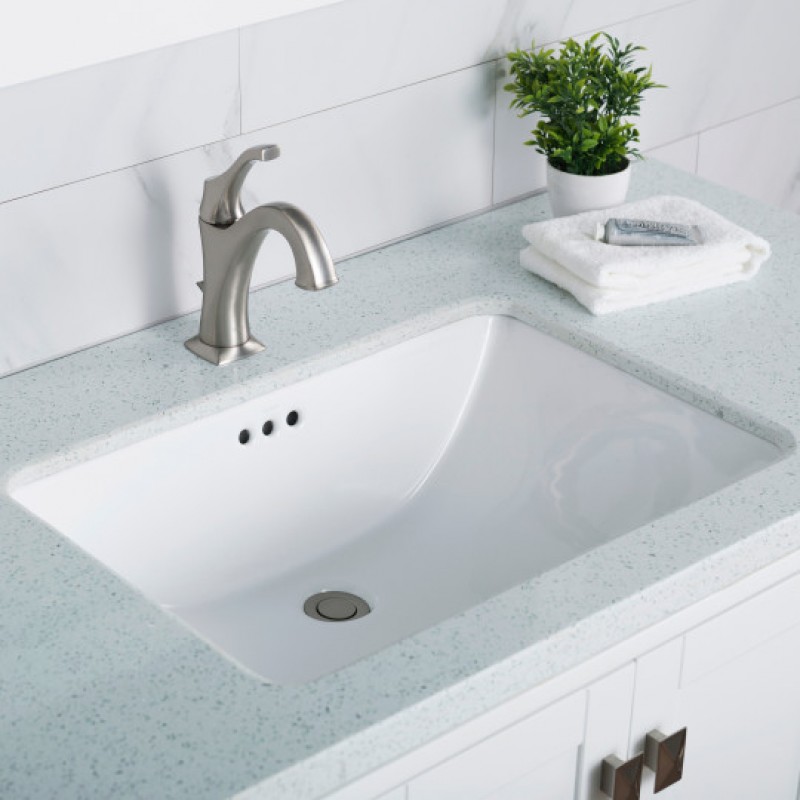 Elavo 23-inch Rectangular Undermount White Porcelain Ceramic Bathroom Sink with Overflow