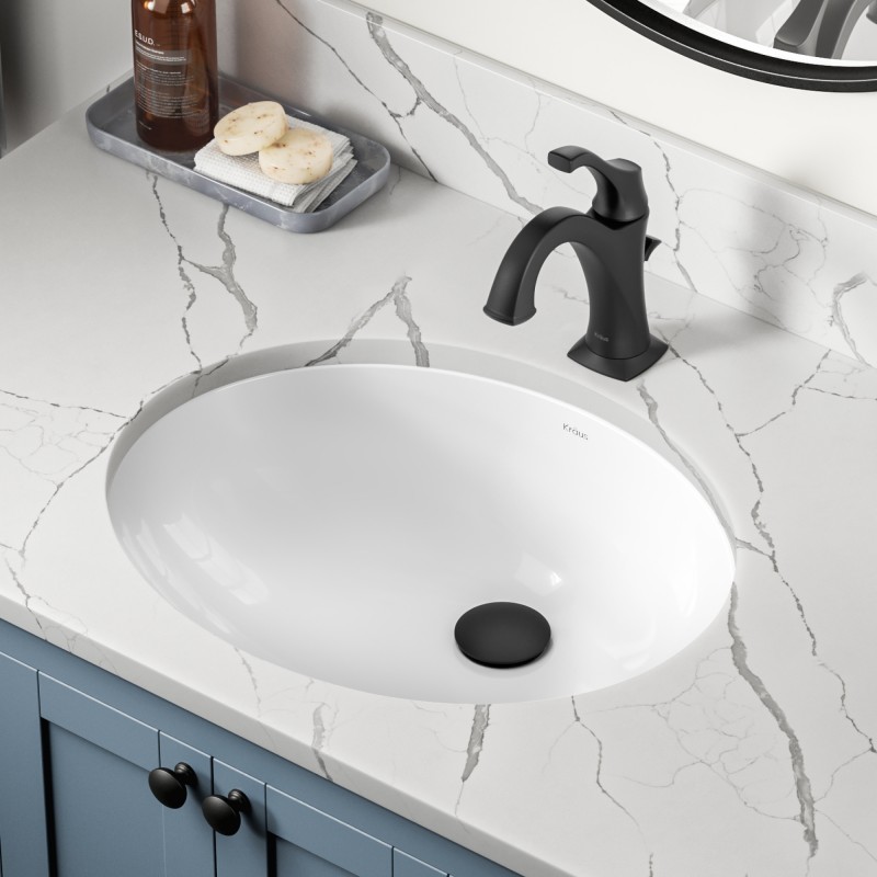 Elavo™ 19 1/4" Oval Porcelain Ceramic Undermount Bathroom Sink in White with Overflow Drain