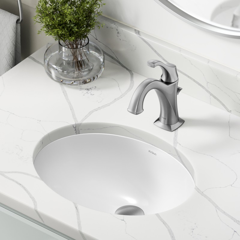 Elavo™ 16 3/4" Oval Porcelain Ceramic Undermount Bathroom Sink in White with Overflow Drain