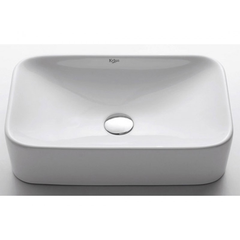 Elavo Rectangular Vessel White Porcelain Bathroom Sink, 19 inch, with Drain, Oil Rubbed Bronze