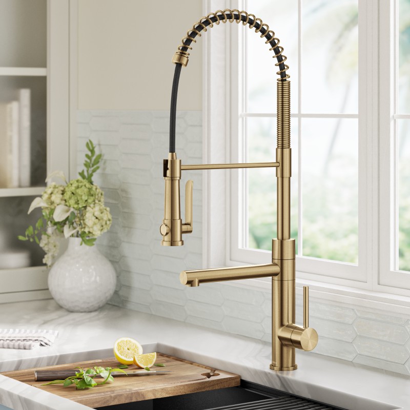 Artec Pro™ Commercial Style 2-Function Single Handle Pull Down Kitchen Faucet with Pot Filler in Spot-Free Brushed Brass