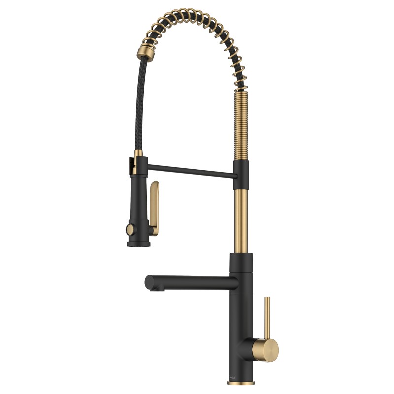 Artec Pro™ Commercial Style 2-Function Single Handle Pull Down Kitchen Faucet with Pot Filler in Spot Free Brushed Brass/Matte Black