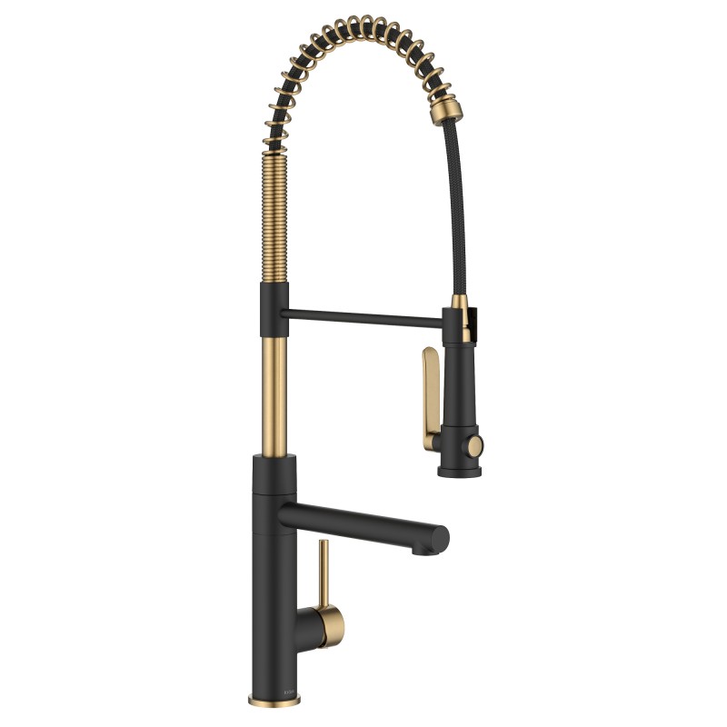 Artec Pro™ Commercial Style 2-Function Single Handle Pull Down Kitchen Faucet with Pot Filler in Spot Free Brushed Brass/Matte Black