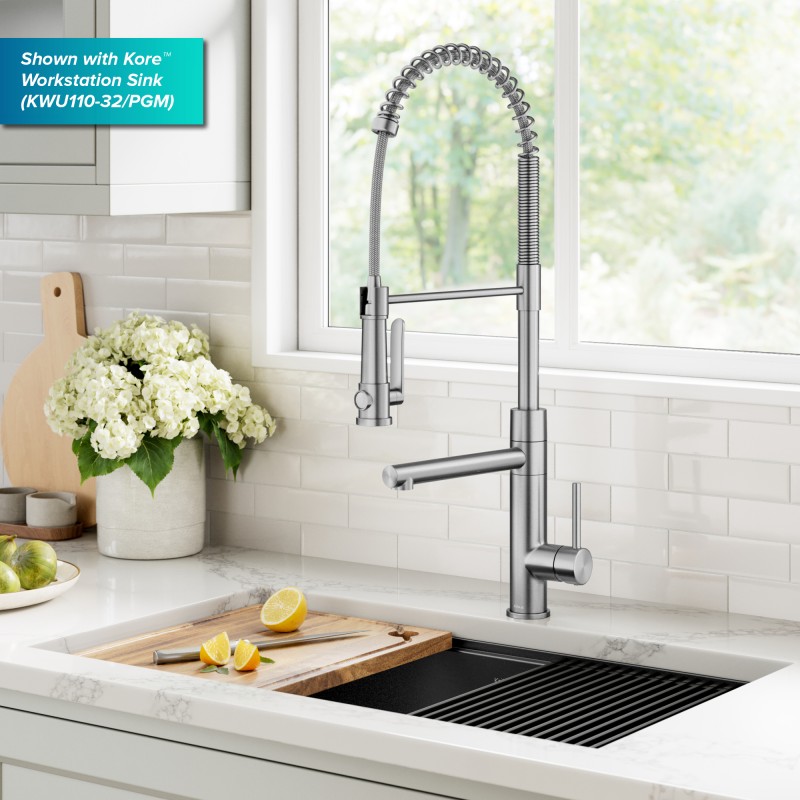 Artec Pro™ Commercial Style 2-Function Single Handle Pull Down Kitchen Faucet with Pot Filler in Spot-Free Stainless Steel