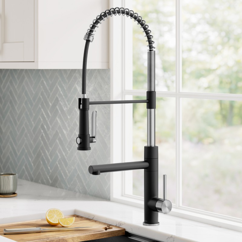 Artec Pro™ Commercial Style 2-Function Single Handle Pull Down Kitchen Faucet with Pot Filler in Spot-Free Stainless Steel / Matte Black