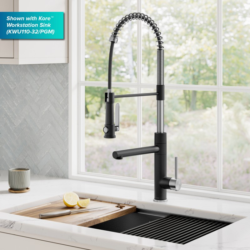 Artec Pro™ Commercial Style 2-Function Single Handle Pull Down Kitchen Faucet with Pot Filler in Spot-Free Stainless Steel / Matte Black