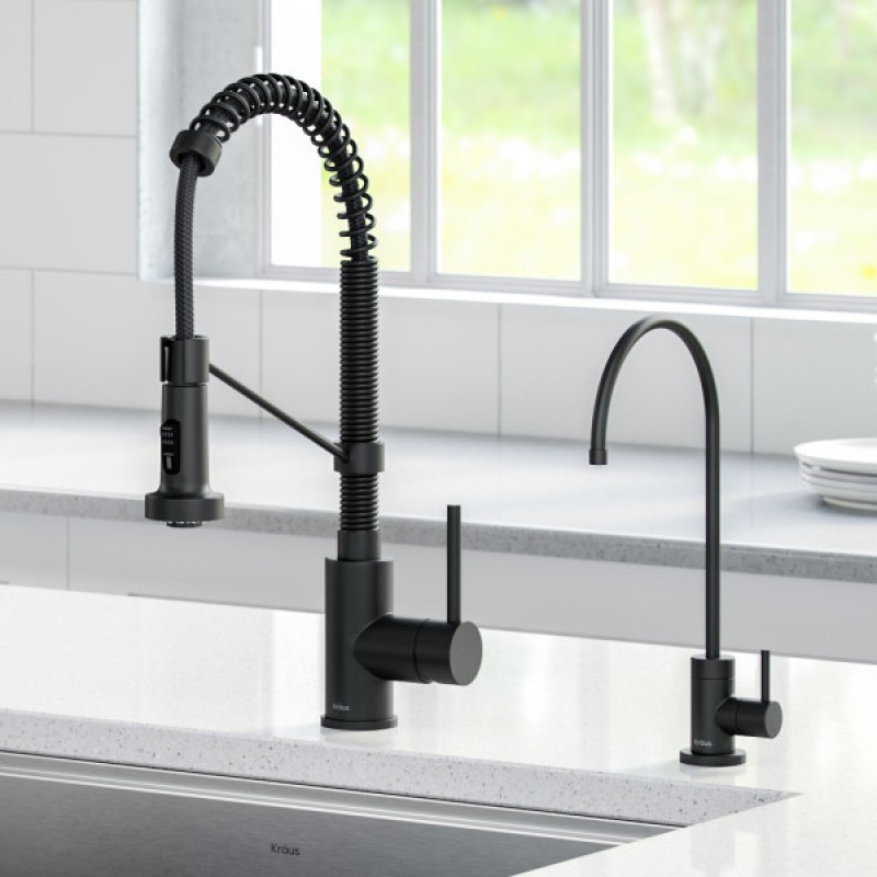 Bolden Commercial Style Pull-Down Kitchen Faucet and Water Filter Faucet Combo in Matte Black