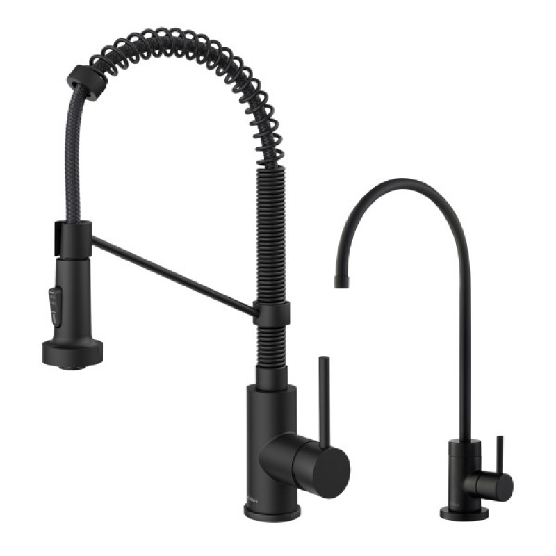 Bolden Commercial Style Pull-Down Kitchen Faucet and Water Filter Faucet Combo in Matte Black