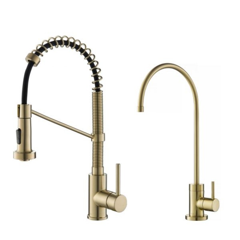 Bolden Commercial Style Pull-Down Kitchen Faucet and Water Filter Faucet Combo in Spot Free Antique Champagne Bronze