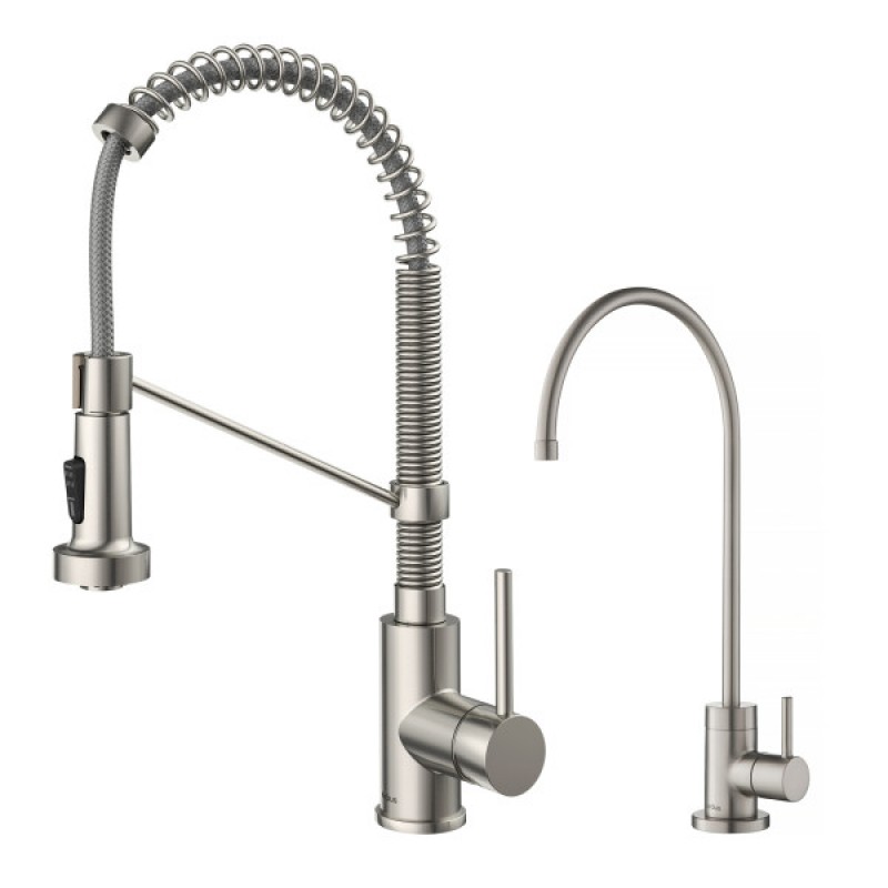 Bolden Commercial Style Pull-Down Kitchen Faucet and Water Filter Faucet Combo in Spot Free Stainless