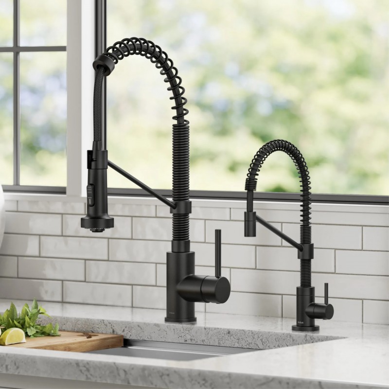 Kraus Bolden Commercial Style Pull Down Kitchen Faucet and Water Filter Faucet Combo in Matte Black