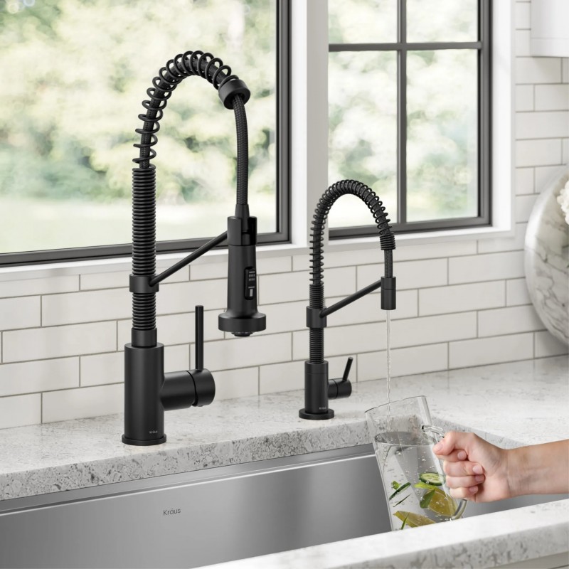 Kraus Bolden Commercial Style Pull Down Kitchen Faucet and Water Filter Faucet Combo in Matte Black