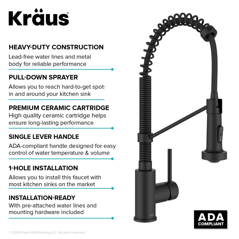 Kraus Bolden Commercial Style Pull Down Kitchen Faucet and Water Filter Faucet Combo in Matte Black