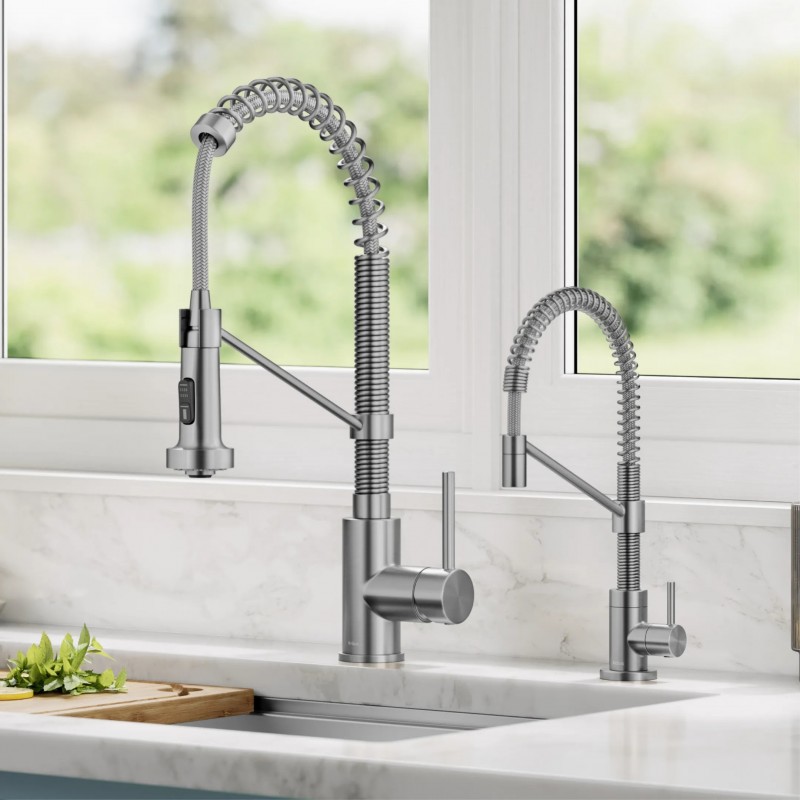 Kraus Bolden Commercial Style Pull Down Kitchen Faucet and Water Filter Faucet Combo in Spot-Free Stainless Steel