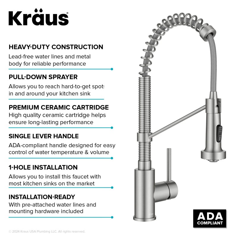 Kraus Bolden Commercial Style Pull Down Kitchen Faucet and Water Filter Faucet Combo in Spot-Free Stainless Steel