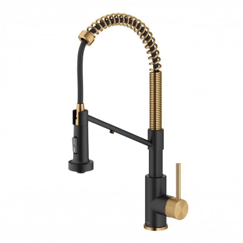 Bolden Commercial Style 2-Function Single Handle Pull Down Kitchen Faucet in Spot-Free Brushed Brass/Matte Black