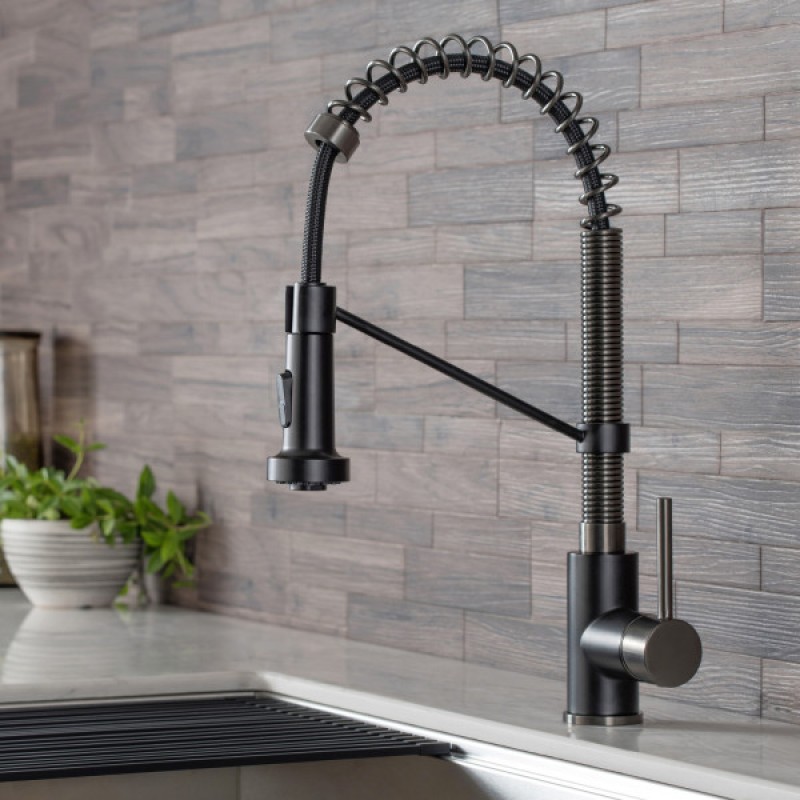 Bolden Commercial Style 2-Function Single Handle Pull Down Kitchen Faucet in Matte Black / Black Stainless