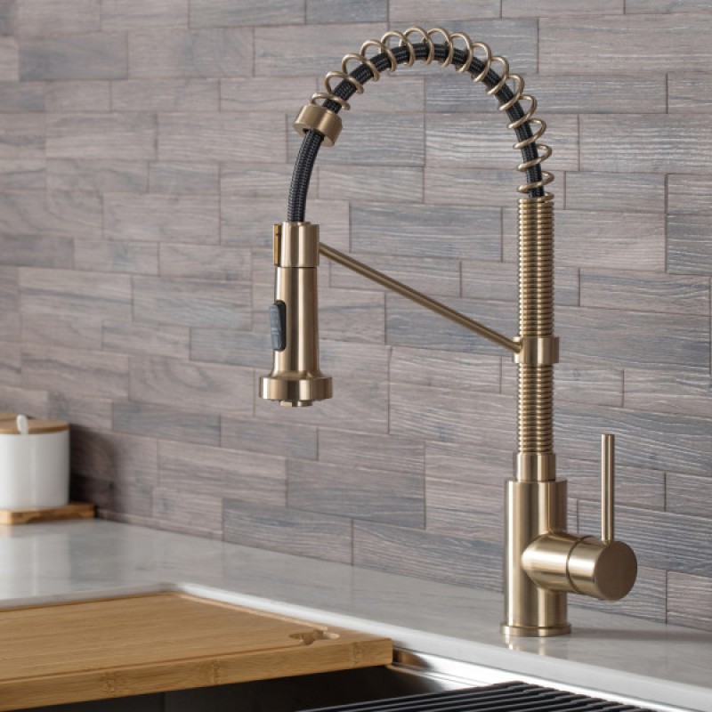 Bolden Commercial Style 2-Function Single Handle Pull Down Kitchen Faucet in Spot-Free Antique Champagne Bronze