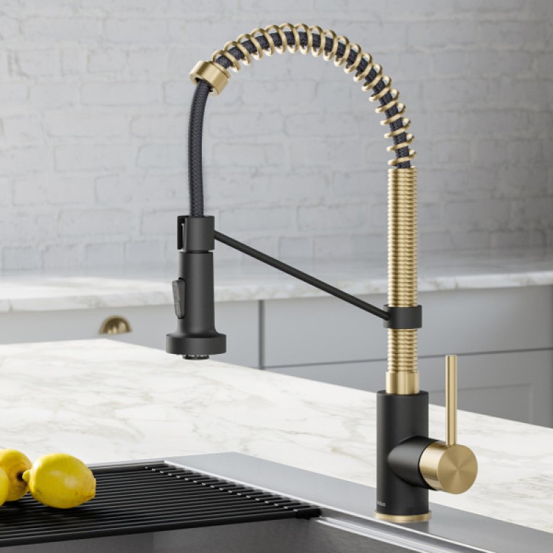 Bolden Commercial Style 2-Function Single Handle Pull Down Kitchen Faucet in Spot-Free Antique Champagne Bronze / Matte Black