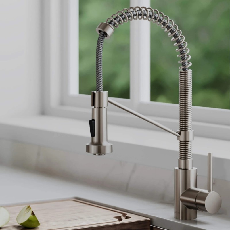 Kraus Bolden Commercial Style Pull-Down Single Handle 18" Kitchen Faucet in Spot-Free Stainless Steel with Soap Dispenser