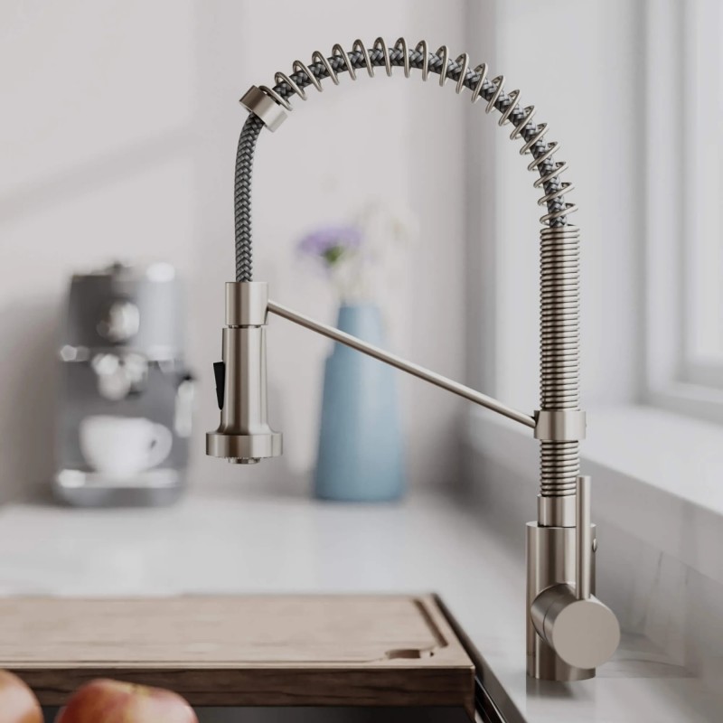 Kraus Bolden Commercial Style Pull-Down Single Handle 18" Kitchen Faucet in Spot-Free Stainless Steel with Soap Dispenser