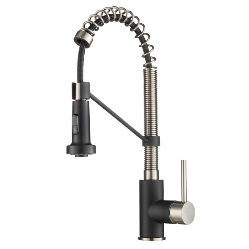 Bolden Commercial Style 2-Function Single Handle Pull Down Kitchen Faucet in Spot-Free Stainless Steel / Matte Black 