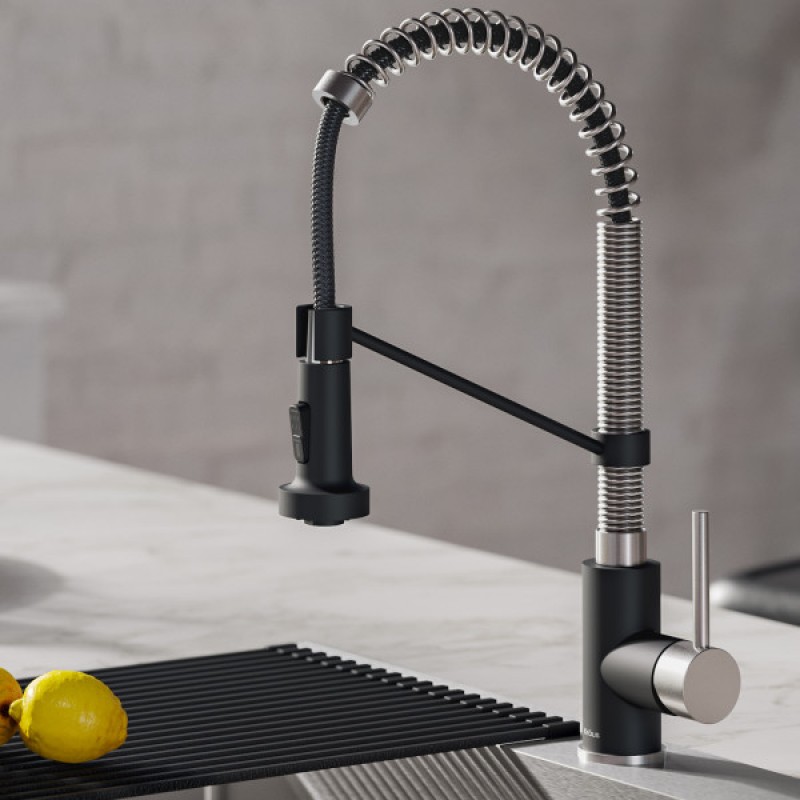 Bolden Commercial Style 2-Function Single Handle Pull Down Kitchen Faucet in Spot-Free Stainless Steel / Matte Black 