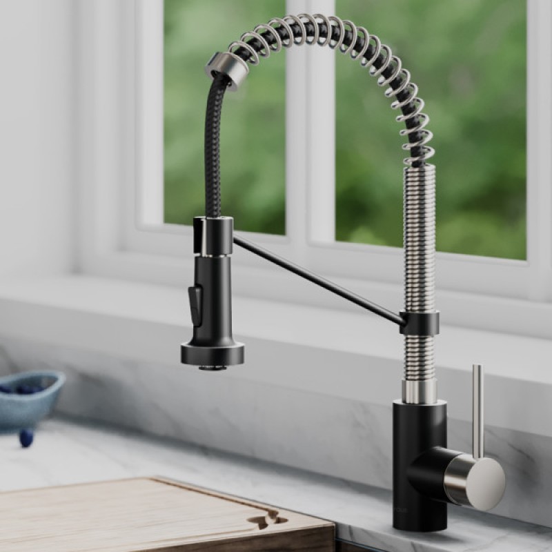 Bolden Commercial Style 2-Function Single Handle Pull Down Kitchen Faucet in Spot-Free Stainless Steel / Matte Black 