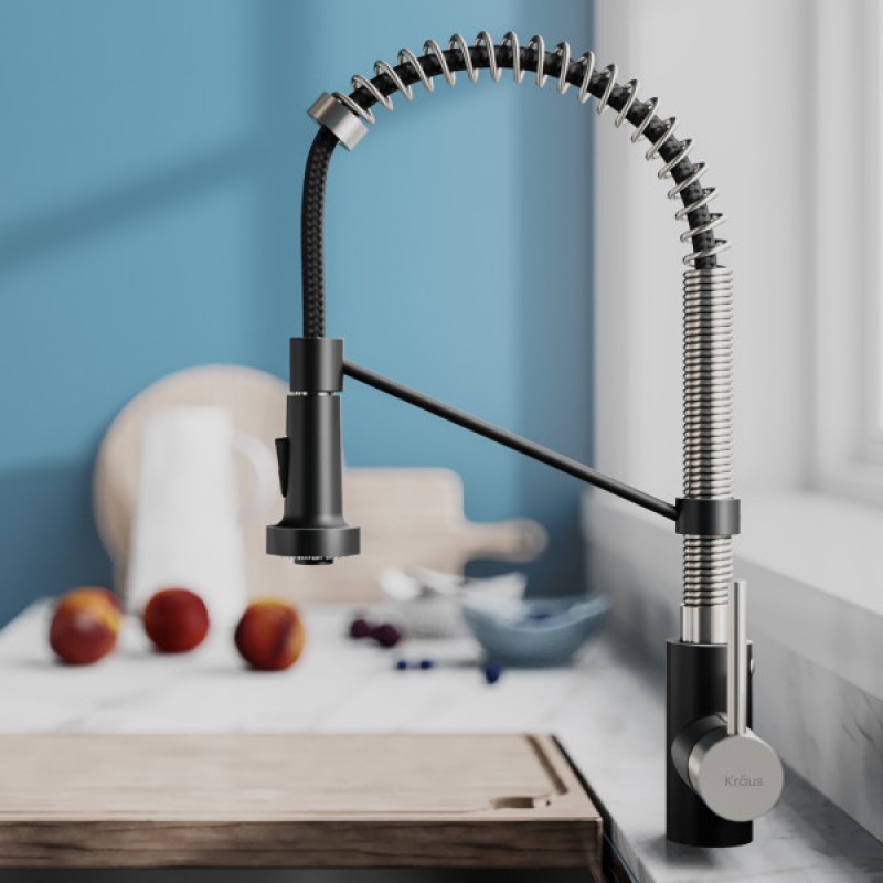 Bolden Commercial Style 2-Function Single Handle Pull Down Kitchen Faucet in Spot-Free Stainless Steel / Matte Black 